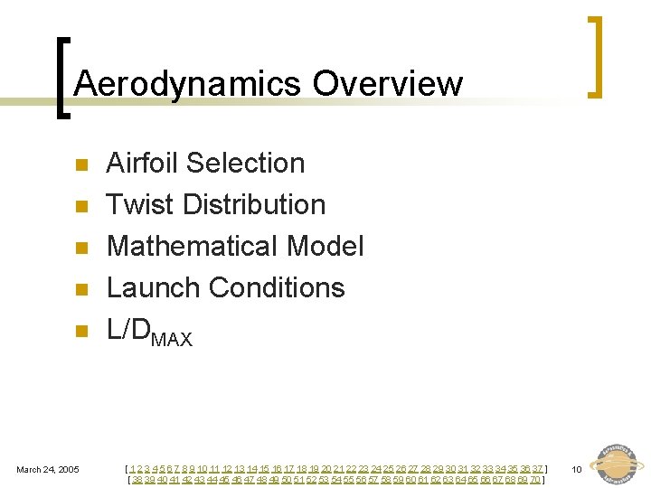 Aerodynamics Overview n n n March 24, 2005 Airfoil Selection Twist Distribution Mathematical Model