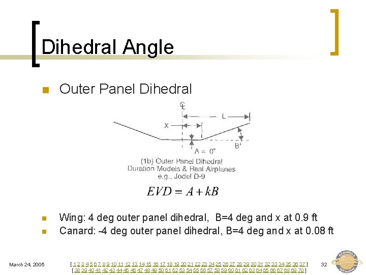 Dihedral Angle n n n March 24, 2005 Outer Panel Dihedral Wing: 4 deg