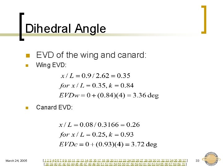 Dihedral Angle n EVD of the wing and canard: n Wing EVD: n Canard