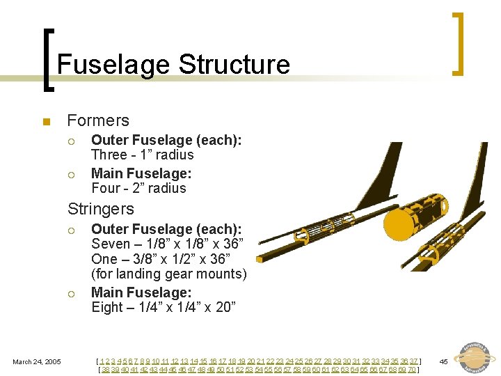 Fuselage Structure n Formers ¡ ¡ Outer Fuselage (each): Three - 1” radius Main