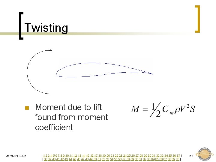 Twisting n March 24, 2005 Moment due to lift found from moment coefficient [