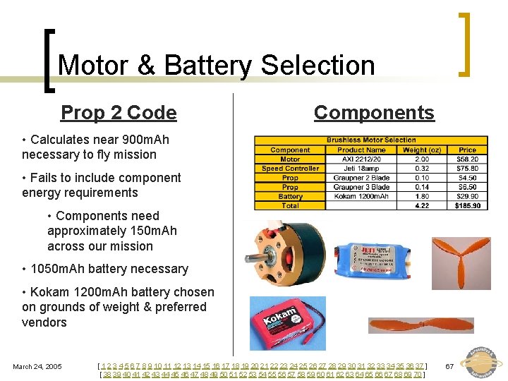 Motor & Battery Selection Prop 2 Code Components • Calculates near 900 m. Ah