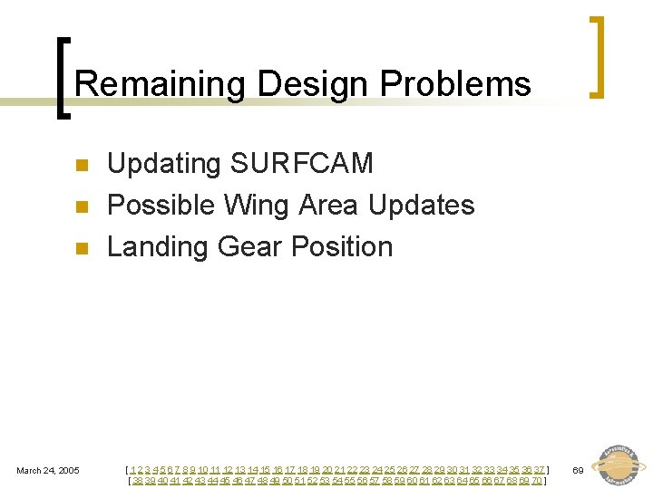 Remaining Design Problems n n n March 24, 2005 Updating SURFCAM Possible Wing Area