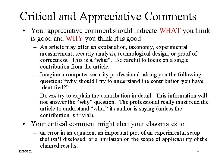 Professional Comment Comp Sci 725 Handout 7 Oral Presentations Projects