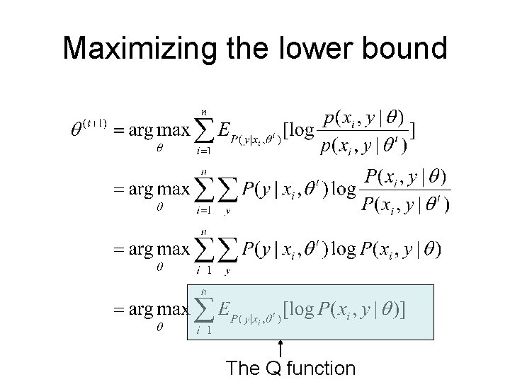 Maximizing the lower bound The Q function 