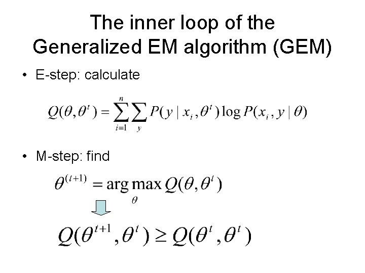 The inner loop of the Generalized EM algorithm (GEM) • E-step: calculate • M-step: