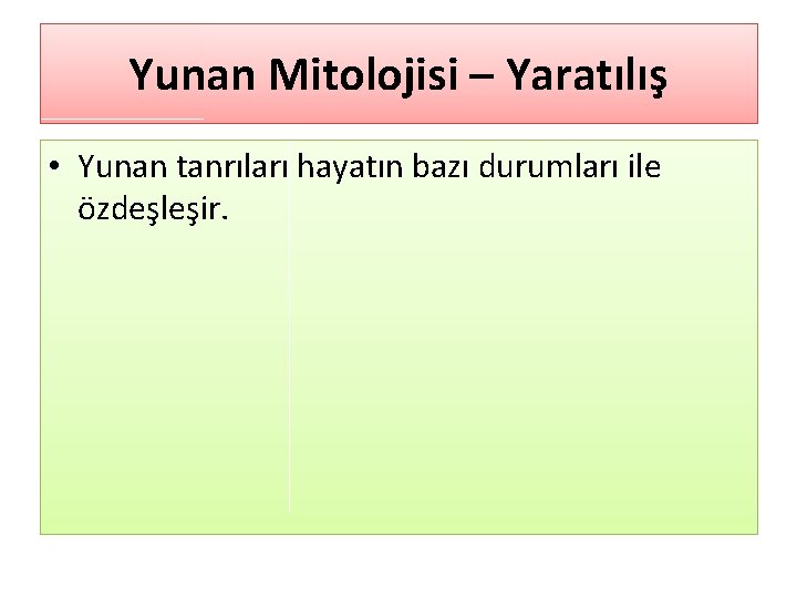 Yunan Mitolojisi – Yaratılış • Yunan tanrıları hayatın bazı durumları ile özdeşleşir. 