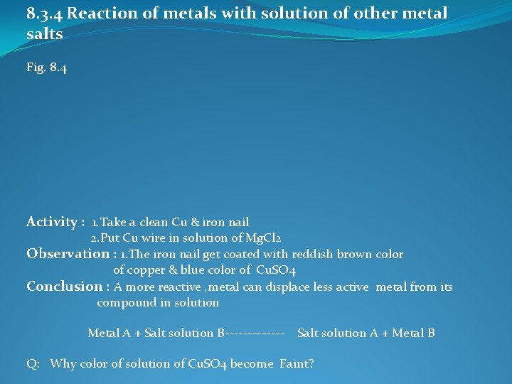 8. 3. 4 Reaction of metals with solution of other metal salts Fig. 8.