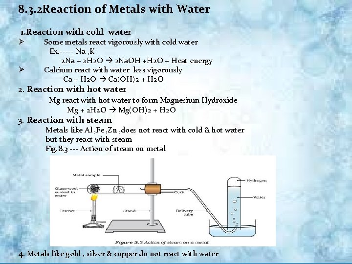 8. 3. 2 Reaction of Metals with Water 1. Reaction with cold water Ø