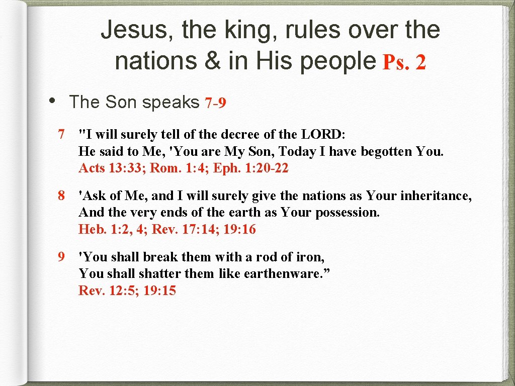 Jesus, the king, rules over the nations & in His people Ps. 2 •