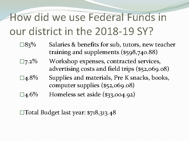 How did we use Federal Funds in our district in the 2018 -19 SY?