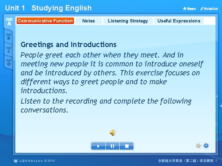 Unit 1 Studying English Communicative Function Notes Listening Strategy Useful Expressions Greetings and Introductions