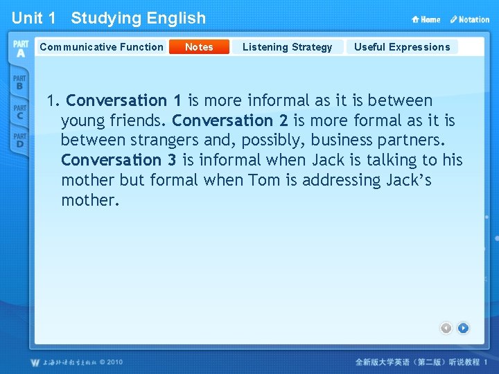 Unit 1 Studying English Communicative Function Notes Listening Strategy Useful Expressions 1. Conversation 1