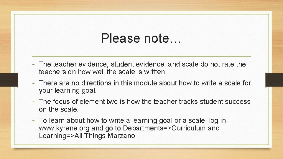 Learning Goals and Scales Design Question 1 Element