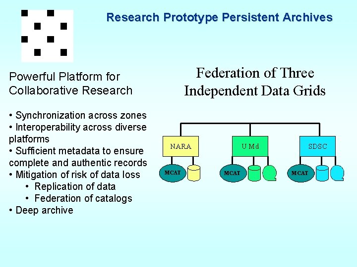 Research Prototype Persistent Archives Federation of Three Independent Data Grids Powerful Platform for Collaborative