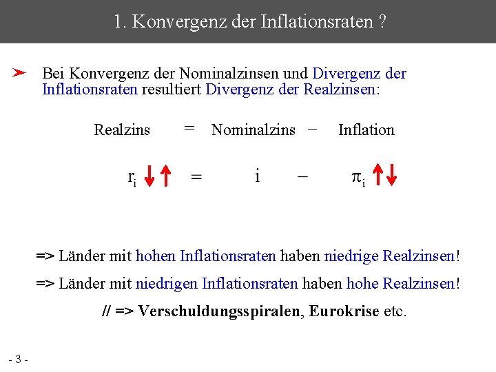 1. Konvergenz der Inflationsraten ? ➤ Bei Konvergenz der Nominalzinsen und Divergenz der Inflationsraten