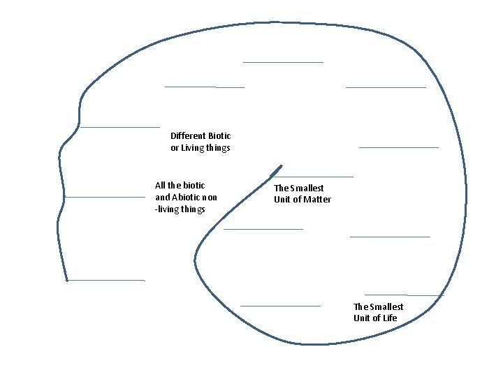 Different Biotic or Living things All the biotic and Abiotic non -living things The