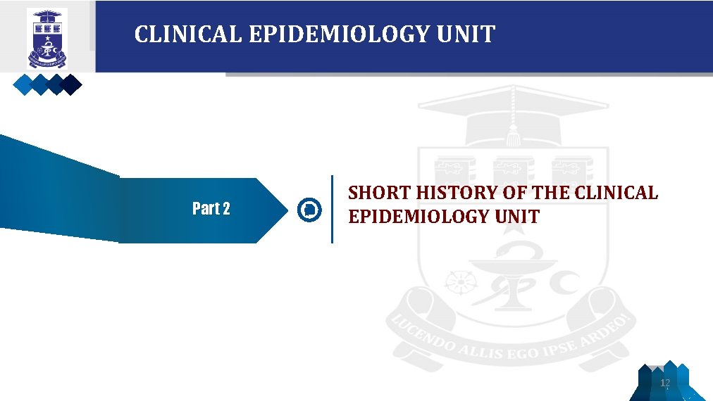 CLINICAL EPIDEMIOLOGY UNIT Part 2 SHORT HISTORY OF THE CLINICAL EPIDEMIOLOGY UNIT 12 