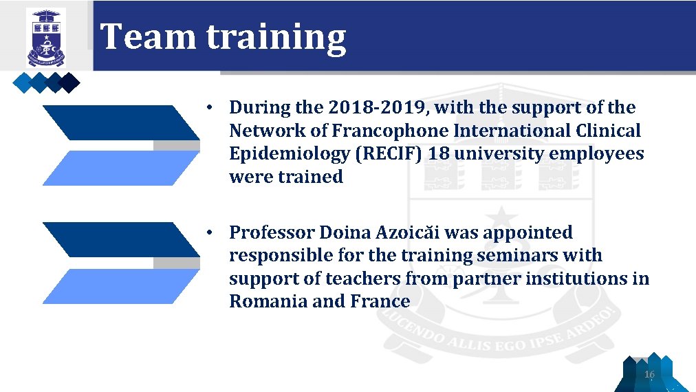 Team training • During the 2018 -2019, with the support of the Network of