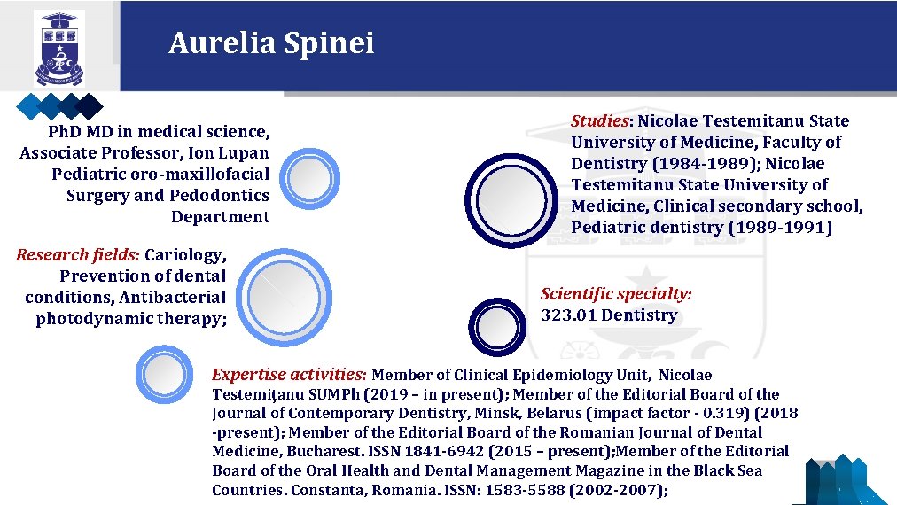 Aurelia Spinei Ph. D MD in medical science, Associate Professor, Ion Lupan Pediatric oro-maxillofacial