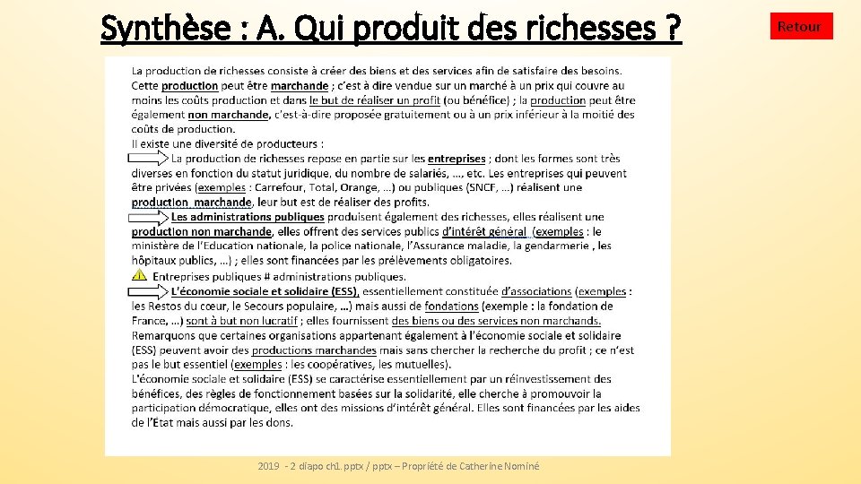 Synthèse : A. Qui produit des richesses ? 2019 - 2 diapo ch 1.