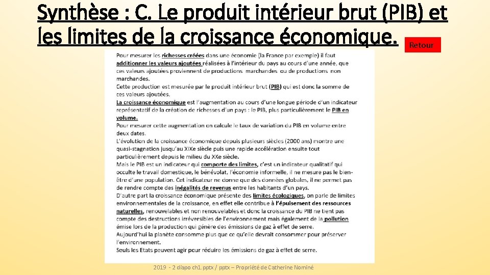 Synthèse : C. Le produit intérieur brut (PIB) et les limites de la croissance