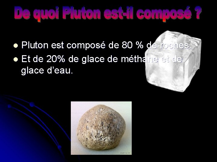 Pluton est composé de 80 % de roches. l Et de 20% de glace