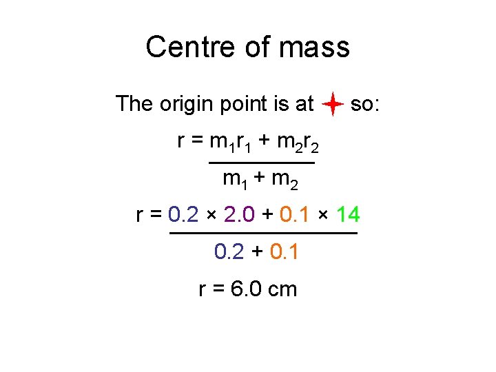Centre of mass The origin point is at so: r = m 1 r