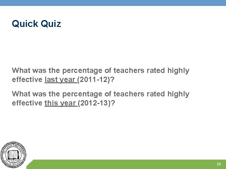 Quick Quiz What was the percentage of teachers rated highly effective last year (2011