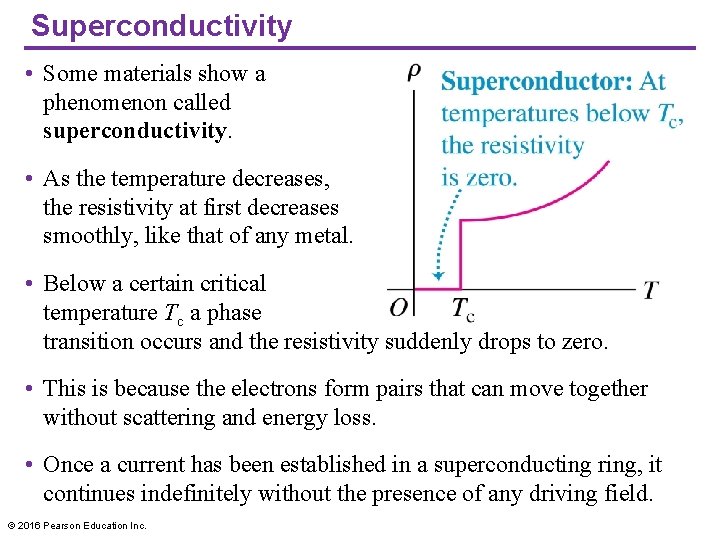 Superconductivity • Some materials show a phenomenon called superconductivity. • As the temperature decreases,