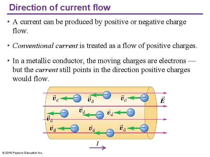 Direction of current flow • A current can be produced by positive or negative