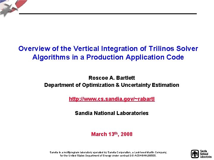 Overview of the Vertical Integration of Trilinos Solver Algorithms in a Production Application Code