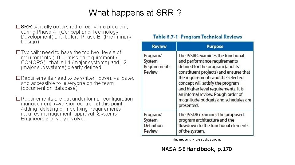 What happens at SRR ? � SRR typically occurs rather early in a program, What happens at SRR ? � SRR typically occurs rather early in a program,