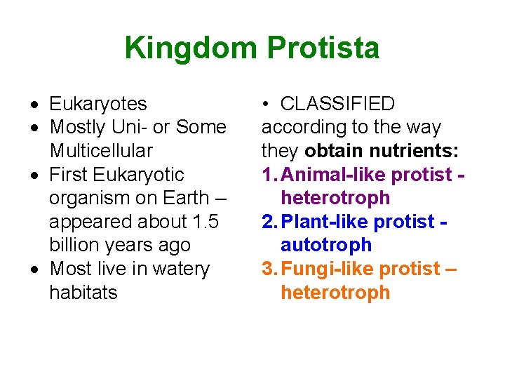 Kingdom Protista Eukaryotes Mostly Uni- or Some Multicellular First Eukaryotic organism on Earth –