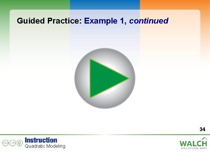 Guided Practice: Example 1, continued 34 Quadratic Modeling 