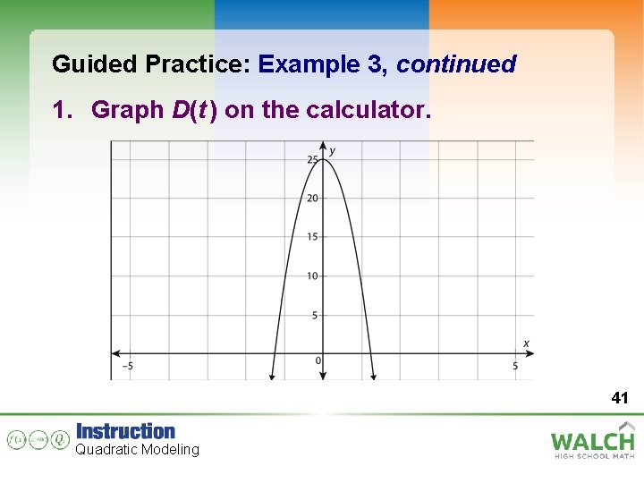 Guided Practice: Example 3, continued 1. Graph D(t ) on the calculator. 41 Quadratic