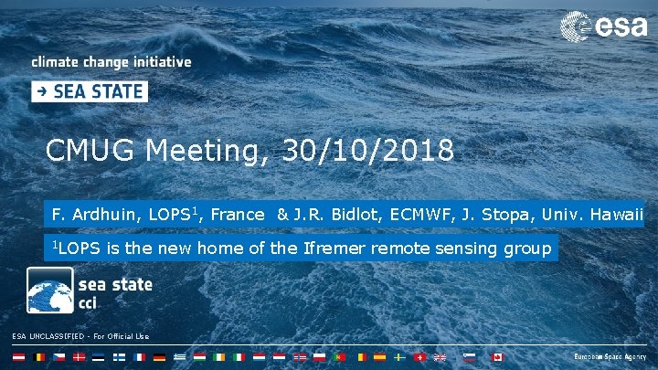 CMUG Meeting, 30/10/2018 F. Ardhuin, LOPS 1, France & J. R. Bidlot, ECMWF, J.