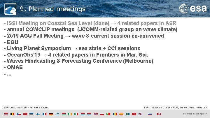 9. Planned meetings - ISSI Meeting on Coastal Sea Level (done) → 4 related