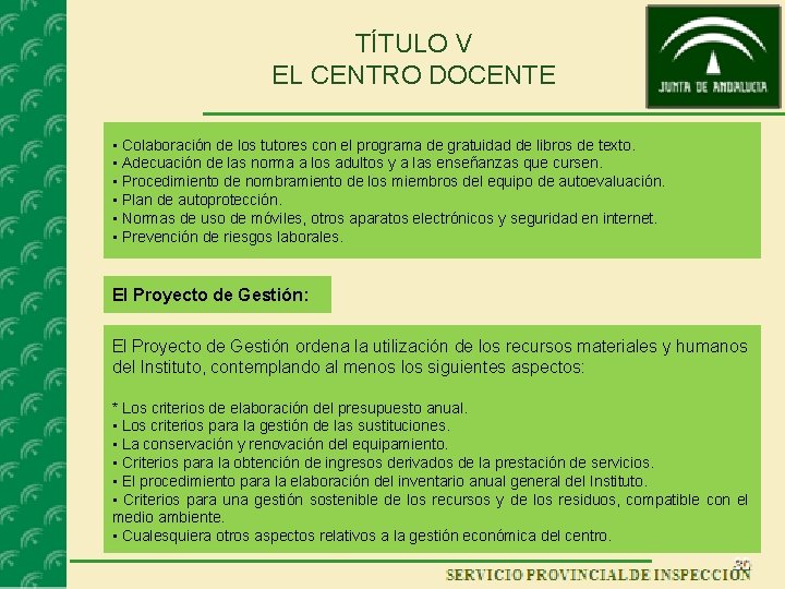 TÍTULO V EL CENTRO DOCENTE • Colaboración de los tutores con el programa de TÍTULO V EL CENTRO DOCENTE • Colaboración de los tutores con el programa de