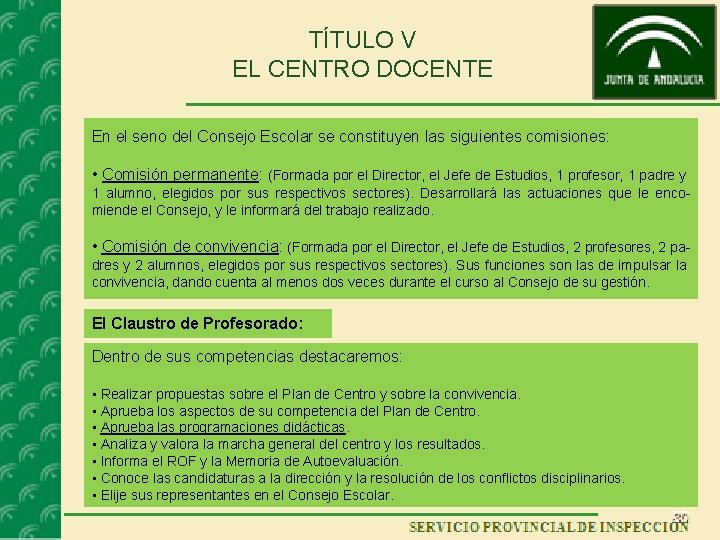 TÍTULO V EL CENTRO DOCENTE En el seno del Consejo Escolar se constituyen las TÍTULO V EL CENTRO DOCENTE En el seno del Consejo Escolar se constituyen las