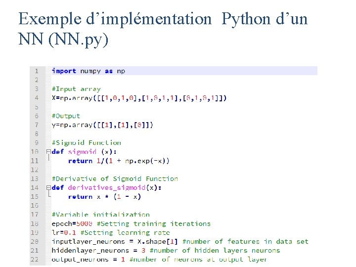 Exemple d’implémentation Python d’un NN (NN. py) 