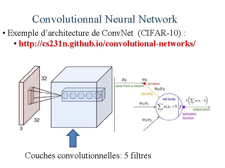 Convolutionnal Neural Network • Exemple d’architecture de Conv. Net (CIFAR-10) : • http: //cs