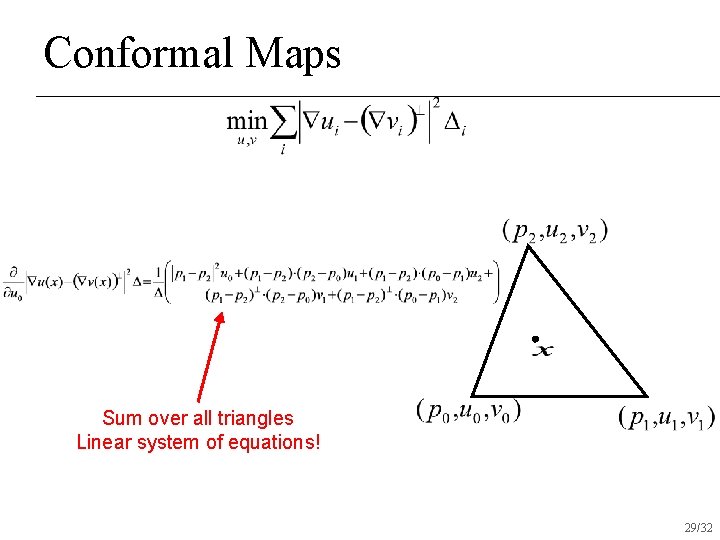 Conformal Maps Sum over all triangles Linear system of equations! 29/32 