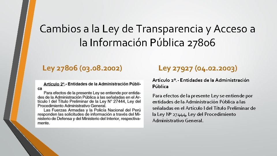 Cambios a la Ley de Transparencia y Acceso a la Información Pública 27806 Ley