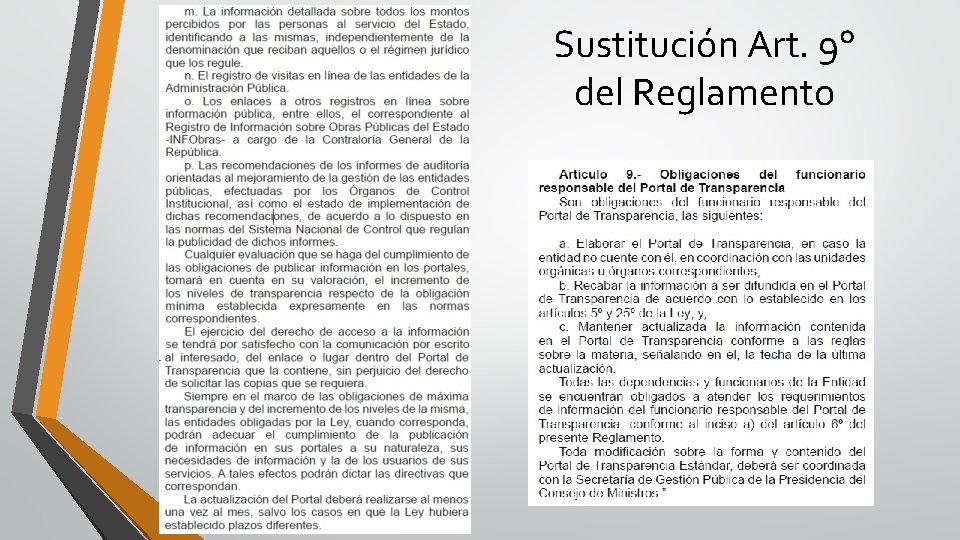 Sustitución Art. 9° del Reglamento 