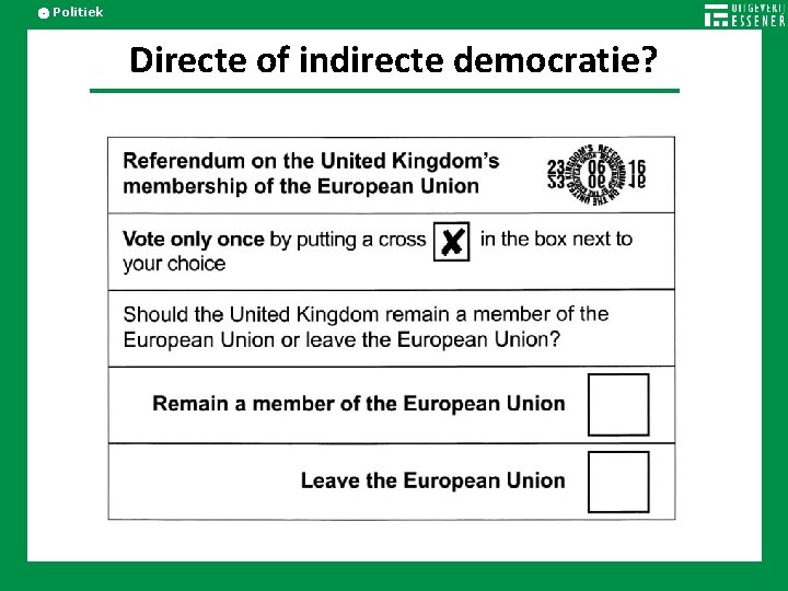 Politiek Directe of indirecte democratie? 