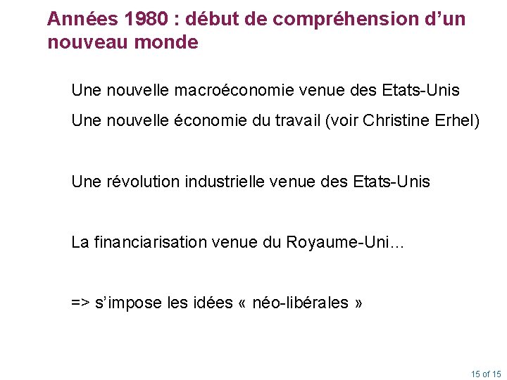 Années 1980 : début de compréhension d’un nouveau monde Une nouvelle macroéconomie venue des