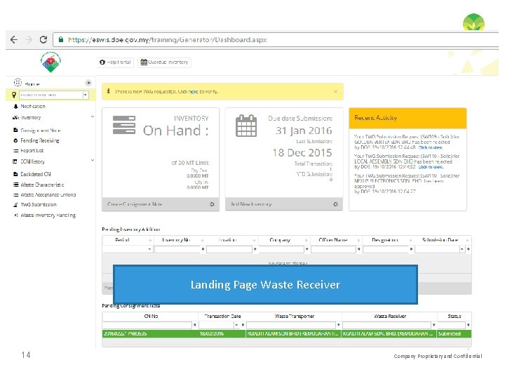 Landing Page Waste Receiver For Internal Discussion Only 14 Company Proprietary and Confidential Landing Page Waste Receiver For Internal Discussion Only 14 Company Proprietary and Confidential