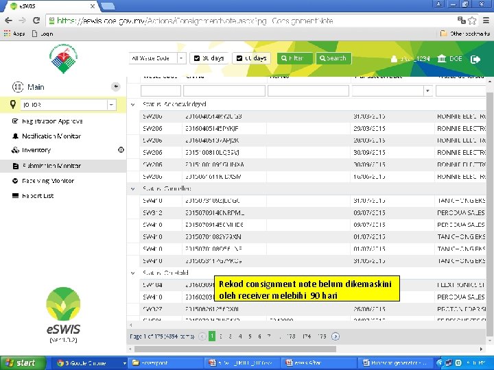 Rekod consignment note belum dikemaskini oleh receiver melebihi 90 hari For Internal Discussion Only Rekod consignment note belum dikemaskini oleh receiver melebihi 90 hari For Internal Discussion Only