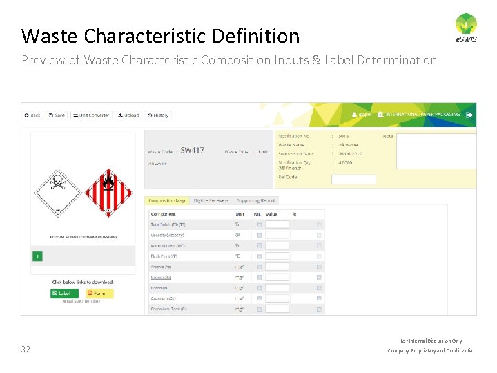 Waste Characteristic Definition Preview of Waste Characteristic Composition Inputs & Label Determination For Internal Waste Characteristic Definition Preview of Waste Characteristic Composition Inputs & Label Determination For Internal